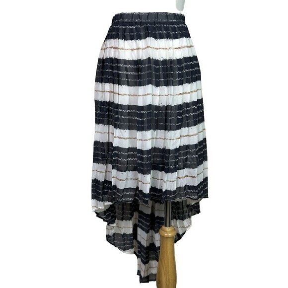Harve Benard Large Blue Line Stripe Hi Lo Striped Pleated Skirt Boho NWT - Picture 1 of 6
